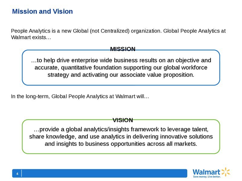 Walmart's Vision and Mission for people analytics